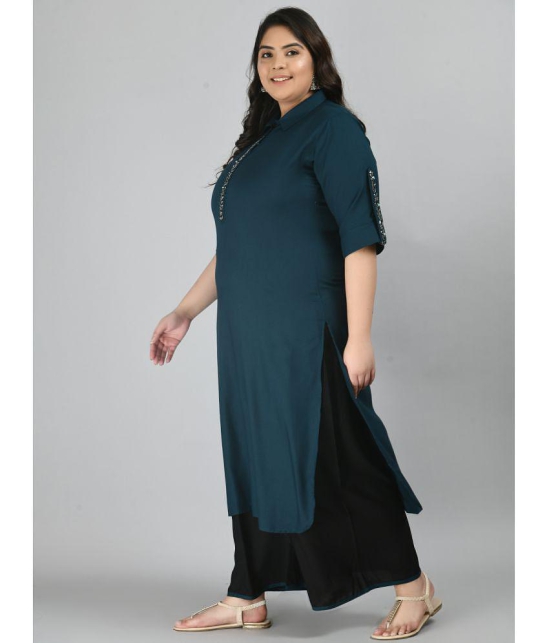 PrettyPlus by Desinoor - Teal Straight Rayon Womens Stitched Salwar Suit ( Pack of 1 ) - None