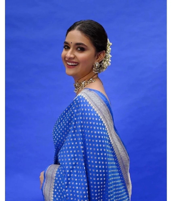 JULEE Banarasi Silk Solid Saree With Blouse Piece - Blue ( Pack of 1 ) - Blue