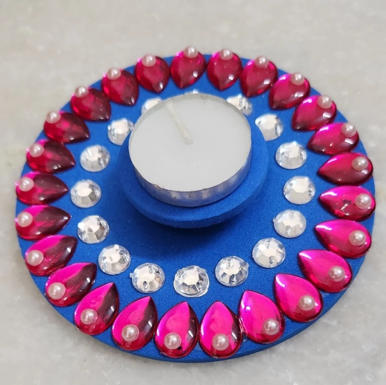 Elegant Blue and Pink Beaded Floating Candle Holder