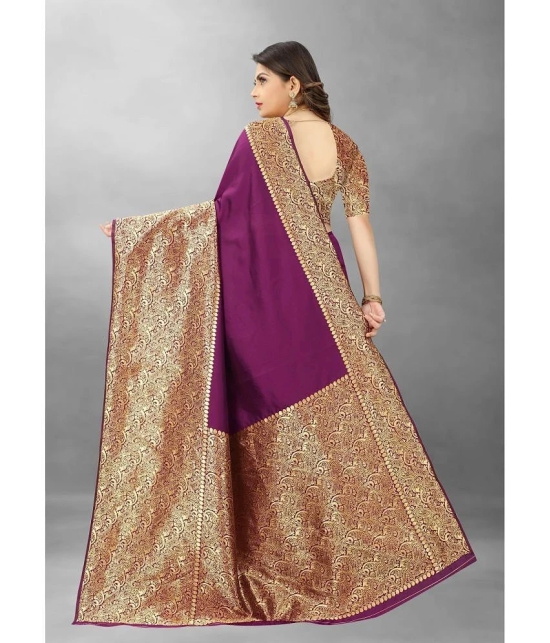 Gazal Fashions Banarasi Silk Embellished Saree With Blouse Piece - Purple ( Pack of 1 ) - Purple