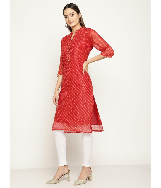 Queenley - Red Silk Women's Straight Kurti ( Pack of 1 ) - None