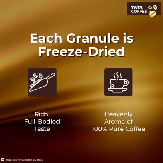 Tata Coffee Gold Original, Instant & Pure Coffee Jar, 50g, Freeze-Dried, Rich & Strong, Specially Sourced Robusta and Arabica bean