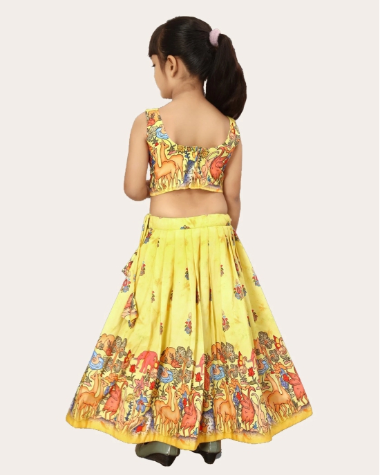 Girls Rayon Silk Fully Stitched Lehenga Choli | Bandhani Print MultiColor Lehenga Choli Set-Yellow / 5 Years-6 Years