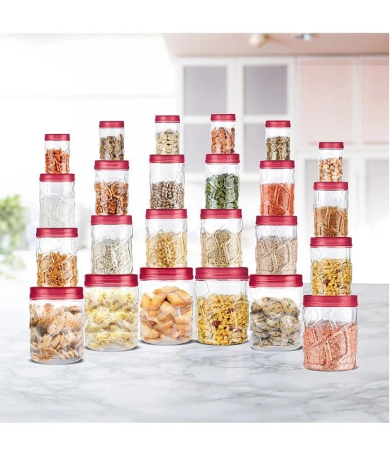 Milton Vitro Plastic Pet Storage Jar and Container, Set of 24 (6 pcs x 300 ml Each, 6 pcs x 700 ml Each, 6 pcs x 1.4 Ltrs Each, 6 pcs x 2 Ltrs Each), Red Wine - Red