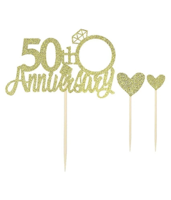 50th Anniversary Cake Topper with Diamond Ring Heart Cake Decorations Set for 50th Wedding Graduation Retirement Company Celebration Party - Pack of 5