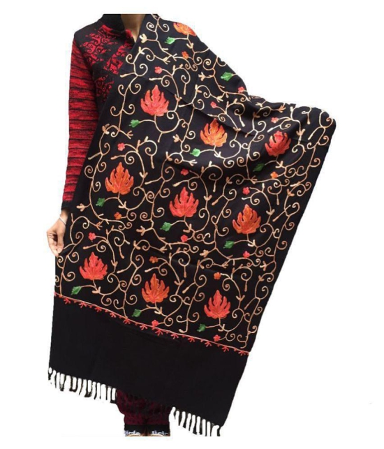 KASHMIRI Black Floral Wool Stoles