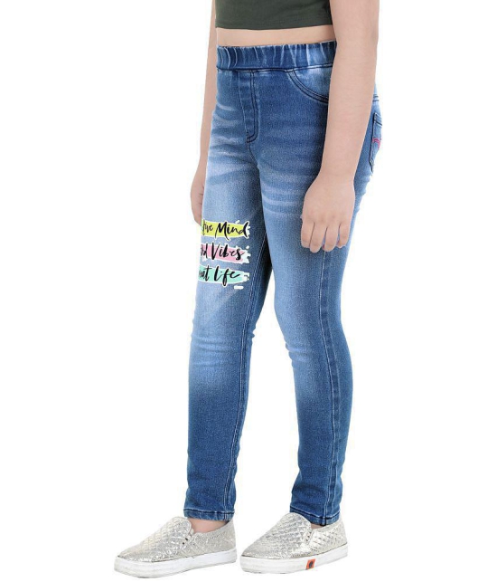 Naughty Ninos Girls Dark Blue Printed Denim Jeggings - None