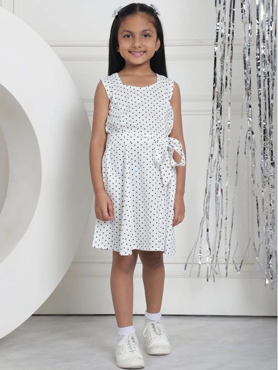 MINI & MING Girls Polka Dot Printed Tie-Ups A-Line Dress