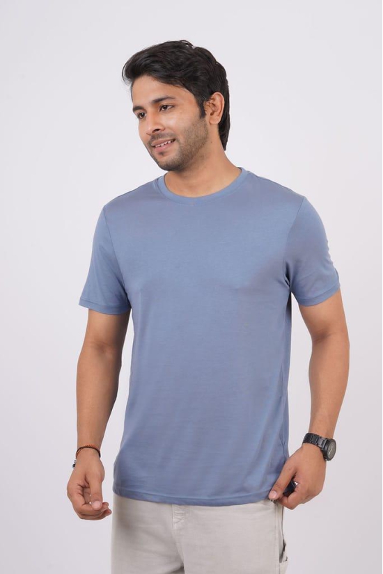 Men's Denim Blue  Pima Cotton Crew Neck