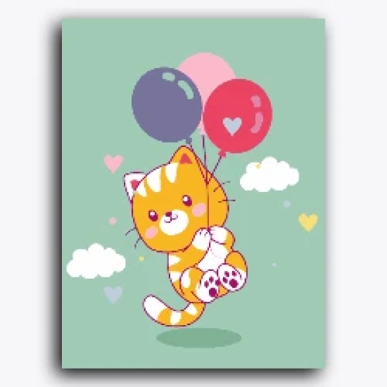 Kitty with Balloons-MDF Frame