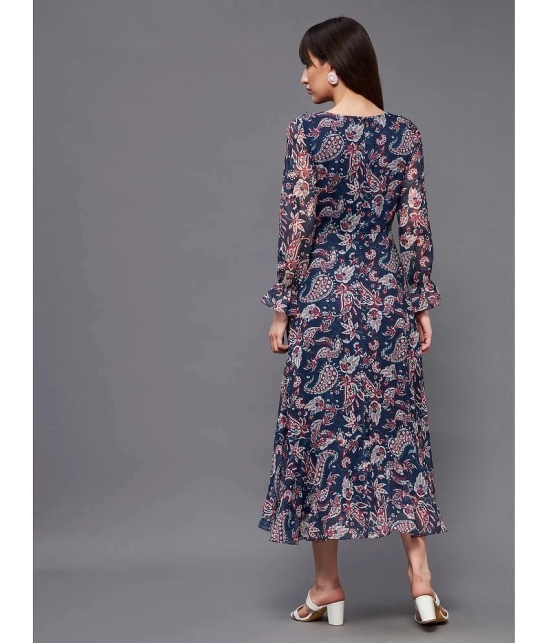 Miss Chase Polyester Printed Midi Womens Wrap Dress - Navy ( Pack of 1 ) - None