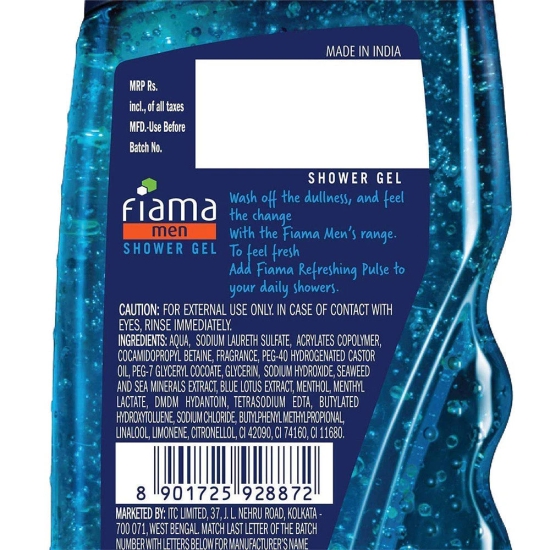 Fiama Men Refreshing Pulse Shower Gel with skin conditioners  sea minerals for soft  refreshed skin 250ml bottle-Fiama Men Refreshing Pulse Shower Gel, with skin conditioners & sea minerals for s