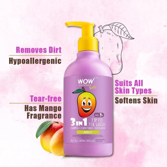 3-in-1 Tip to Toe Wash - Mango Kids Shampoo + Conditioner + Body Wash - 300 ml