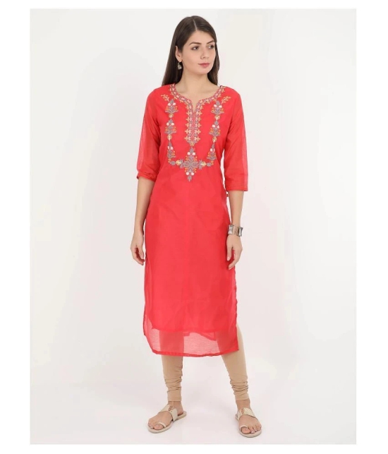 Alena - Red Silk Blend Womens Straight Kurti - S