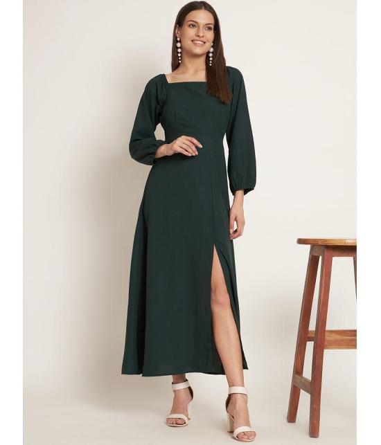 Curvydrobe Crepe Solid Ankle Length Women's Side Slit Dress - Green ( Pack of 1 ) - None