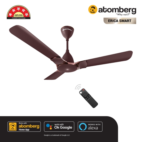 Atomberg Erica Smart IOT Enabled 1200 mm BLDC Motor with Remote 3 Blade Ceiling Fan(Snow white)