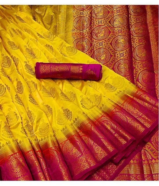 fab woven Mustard Jacquard Saree - Single