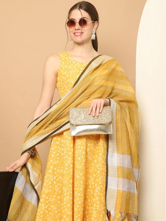 Printed yellow flared kurta pallazos dupatta set-M / Yellow