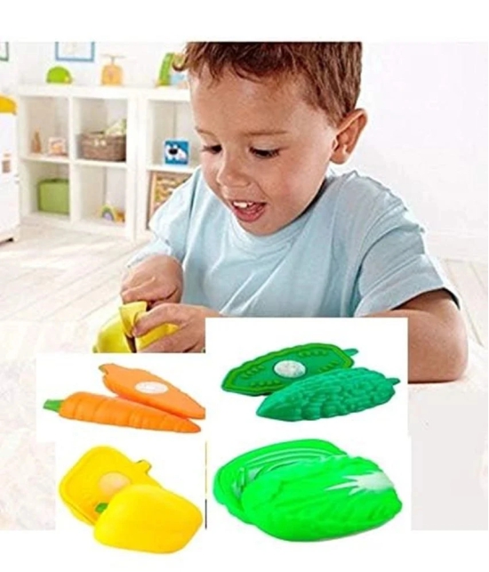 Fratelli Play Food Realistic Vegetables Cut Set with Cutting Board & Knife Toy for Kids,Multicolor(5ps Vegetables,Chopping Board & Knife Toy) - Multi-Color