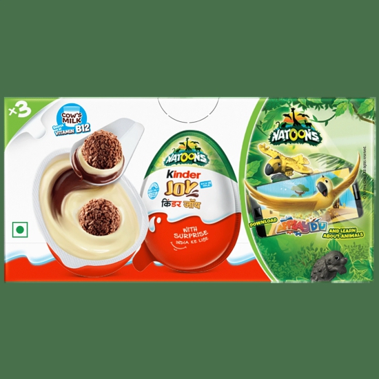 Kinder Joy Chocolate - Rich & Creamy, Natoons, Suprise Toy Inside, 59 G (Pack Of 3)