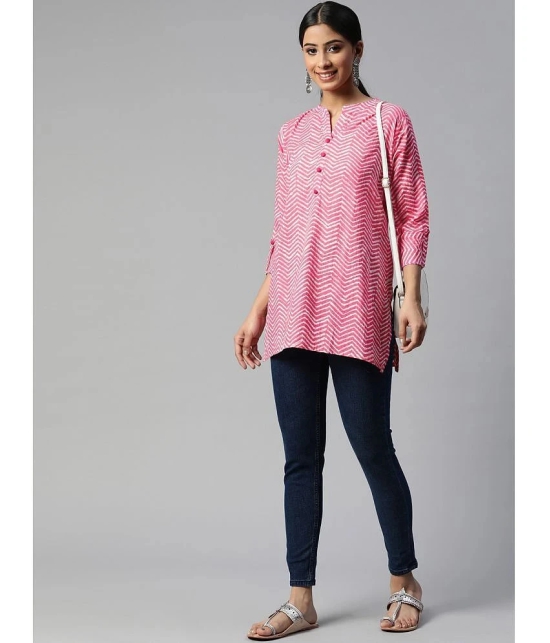 SVARCHI - Pink Cotton Womens Straight Kurti ( Pack of 1 ) - None