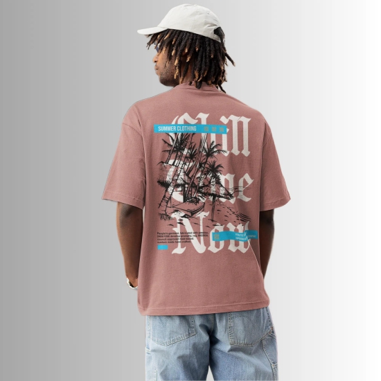 Summer Island Salmon Pink Oversized T-Shirt-Black / S-42