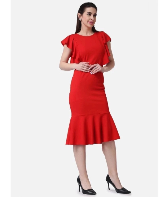 POPWINGS Polyester Solid Midi Womens Bodycon Dress - Red ( Pack of 1 ) - None