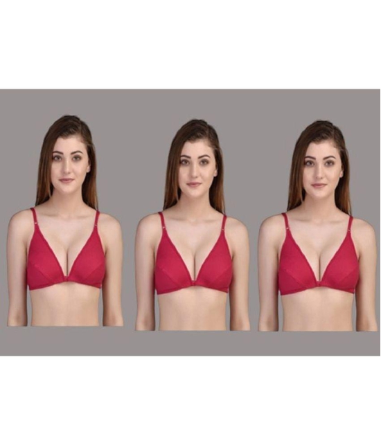 Zourt - Burgundy Cotton Non Padded Women's Everyday Bra ( Pack of 3 ) - None