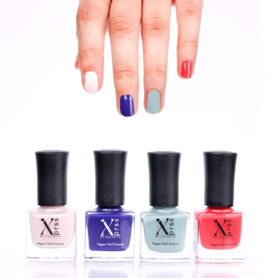 Color Fx Xprss Busy Urbanites Pack - Vegan Nail Enamels Pink Nude, Strawberry Pink, Topaz Green, Eggplant Purple ( Shade No 301, 304, 310, 312)