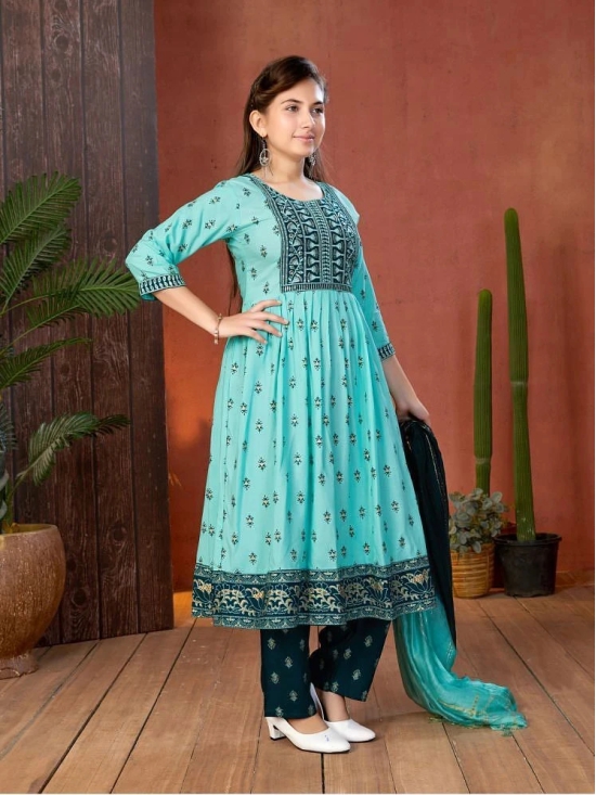 Aarika Sea Green Rayon Girls Anarkali Suit Set ( Pack of 1 ) - None