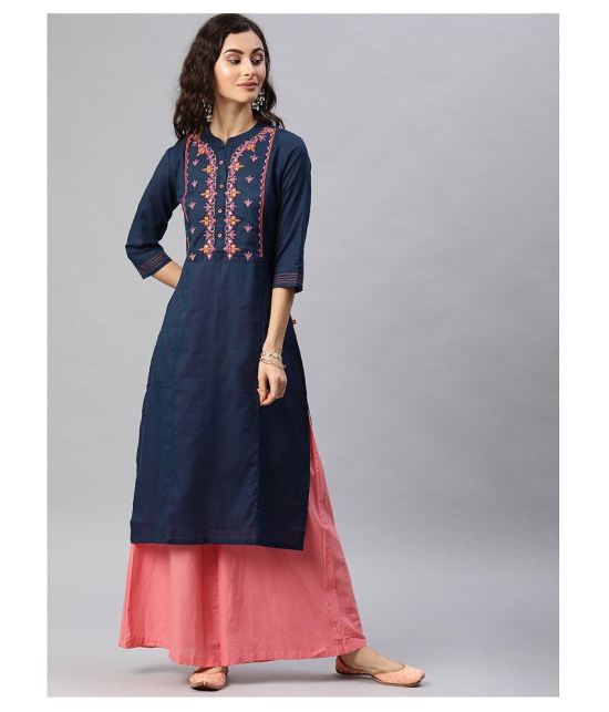 Alena Navy Cotton Straight Kurti - XL