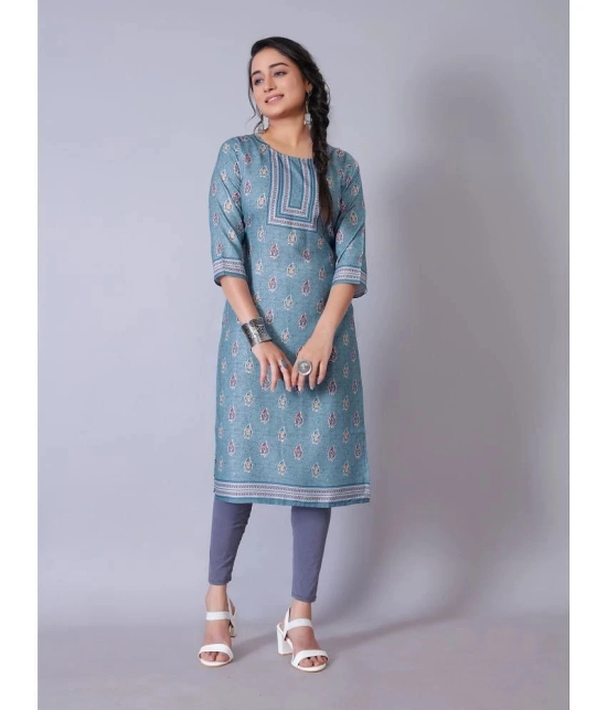 RIAANA Cotton Blend Printed Straight Womens Kurti - Blue ( Pack of 1 ) - None