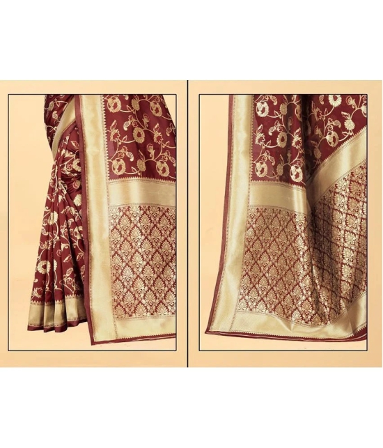 Gazal Fashions - Maroon Banarasi Silk Saree With Blouse Piece ( Pack of 1 ) - Maroon