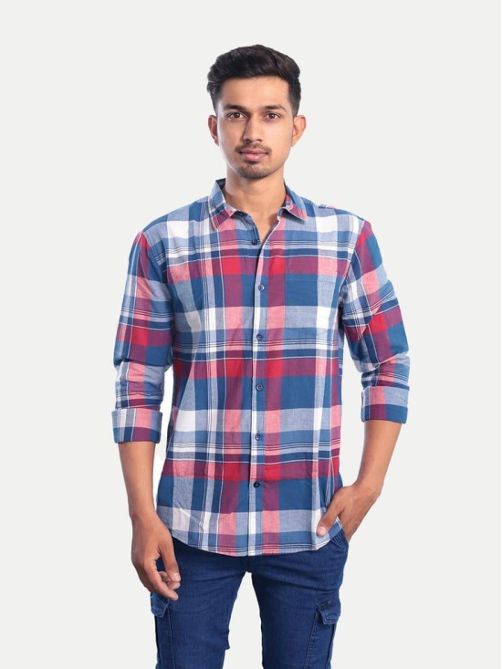 Men Blue Checkered Casual cotton Shirt