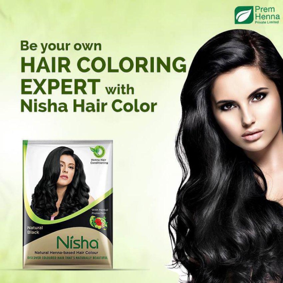 Nisha Henna based hair color Black Permanent Hair Color Black Black, Brown 10 gm Pack of 10