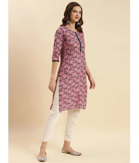 Rangita Women Pink Cotton Printed Knee Length Straight Kurti - None