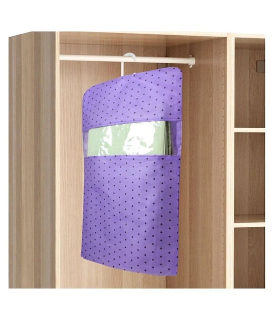 PrettyKrafts dots Printed Hanging Saree Cover Wardrobe Organiser (Set of 12 pcs) - Purple - Purple