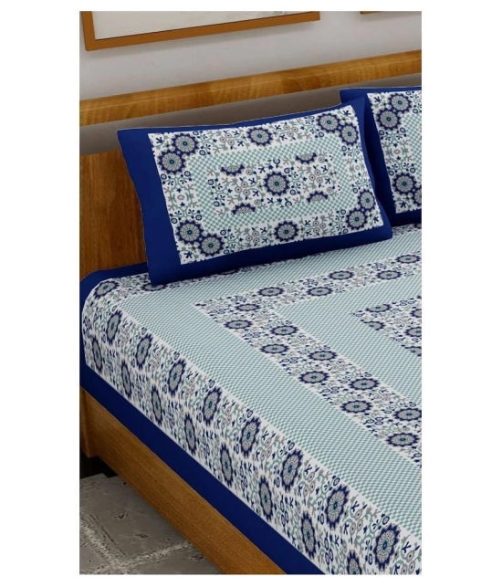 Uniqchoice Cotton Double Bedsheet with 2 Pillow Covers - Blue