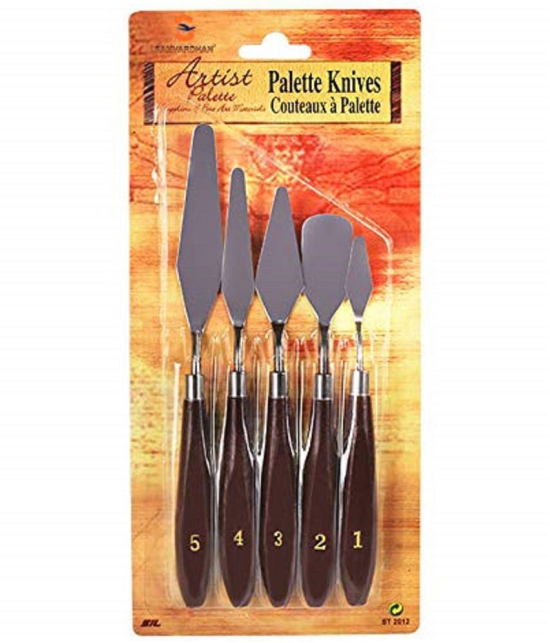 Rangwell 5 Piece Palette Knives/Painting Knives (Size-1,2,3,4,5) (Wooden Style Palette Knife)