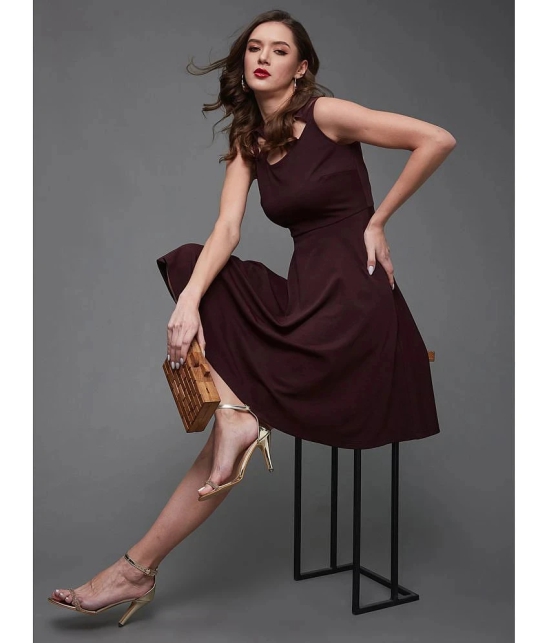 Miss Chase Polyester Solid Above Knee Womens Fit & Flare Dress - Wine ( Pack of 1 ) - None