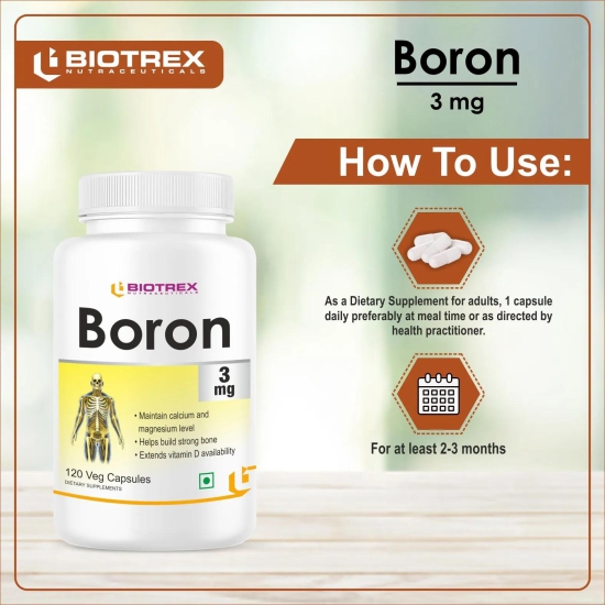 Biotrex Boron 3mg | Build Strong Bones | Improve Muscle Coordination | 120 Veg Capsules