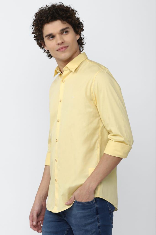 Men Yellow Slim Fit Solid Full Sleeves Casual Shirt