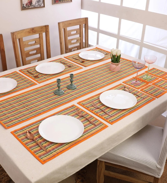 Silpakarman Bamboo Dining Mats - Multi Orange (Set of 13)