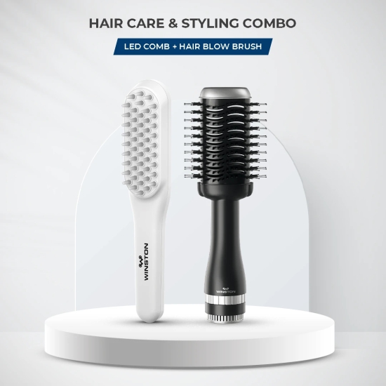 LED Comb  Blow Brush Combo-Led Comb White & White Blow Brush