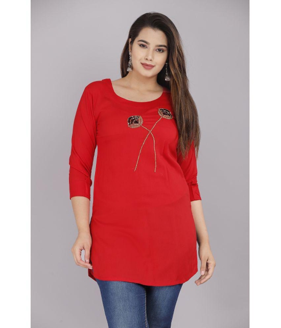 JC4U - Red Rayon Womens Straight Kurti ( Pack of 1 ) - None