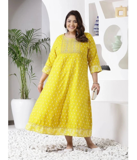 Little More By Stylum Rayon Embroidered Anarkali Womens Kurti - Mustard ( Pack of 1 ) - None