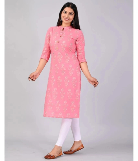 MAUKA Rayon Printed Straight Womens Kurti - Pink ( Pack of 1 ) - None