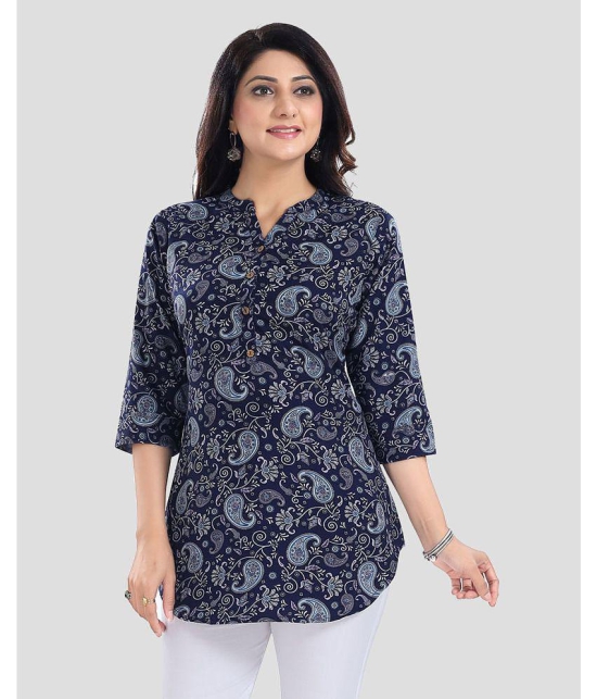 Meher Impex Crepe Printed A-line Women''s Kurti - Blue ( Pack of 1 ) - None