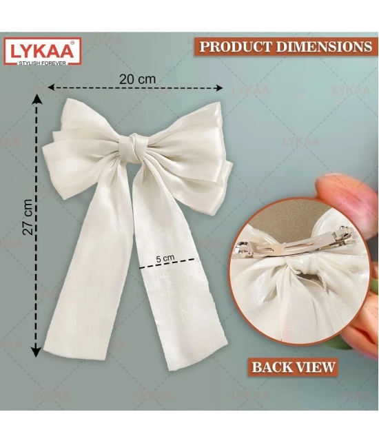 LYKAA Big Satin Layered Hair Bows Long Tail Ribbon Barrettes Clip for Women - Pack of 1 (White) - White