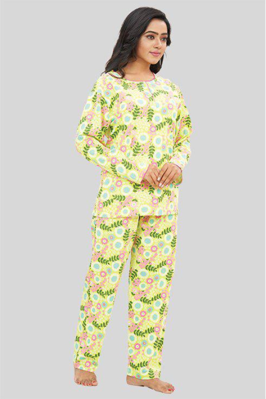 Women Full Sleeves Knit Cotton Pyjama Set-3XL